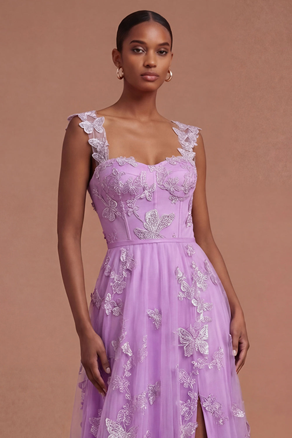 Rhiannon Green Dress with Corset Bodice and Appliqued Tulle