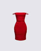 Nicoletta Red Dress with Twist Straps and Ruched Body