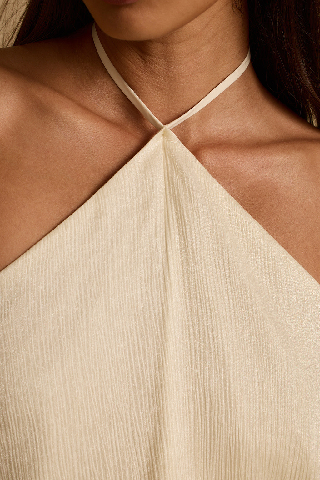 Posy Cream Dress with Halter Neck and Ruffled Hem
