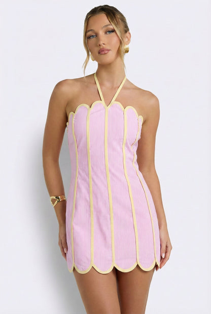 Lenny Scalloped Linen Halter Mini Dress