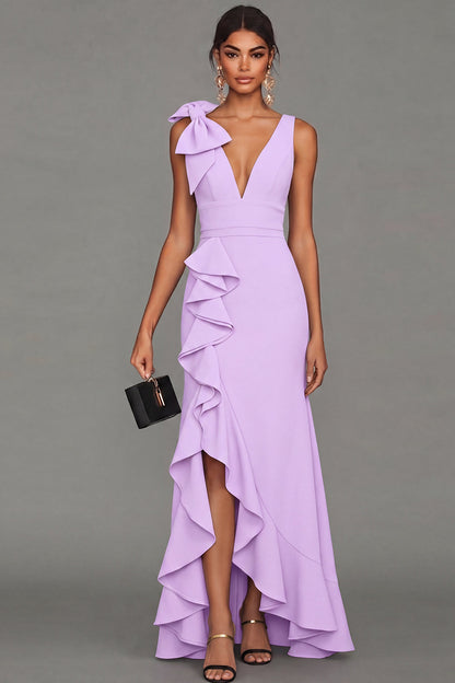 Callista Formal Dress with V Neck and Ruffled Skirt