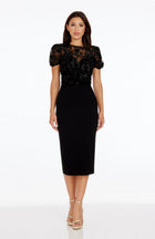 Cadence Black Dress with Puff Sleeves and Midi Length