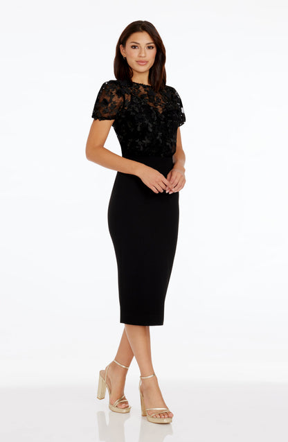 Cadence Black Dress with Puff Sleeves and Midi Length