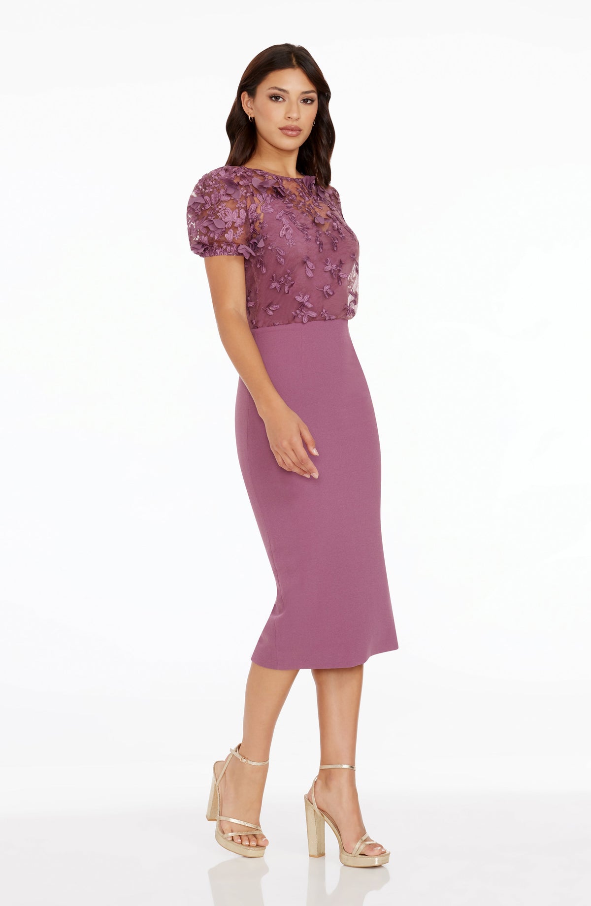 Cadence Black Dress with Puff Sleeves and Midi Length