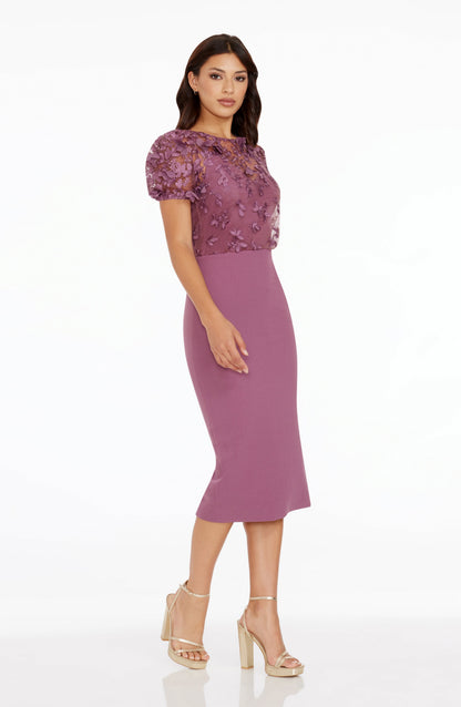 Cadence Black Dress with Puff Sleeves and Midi Length
