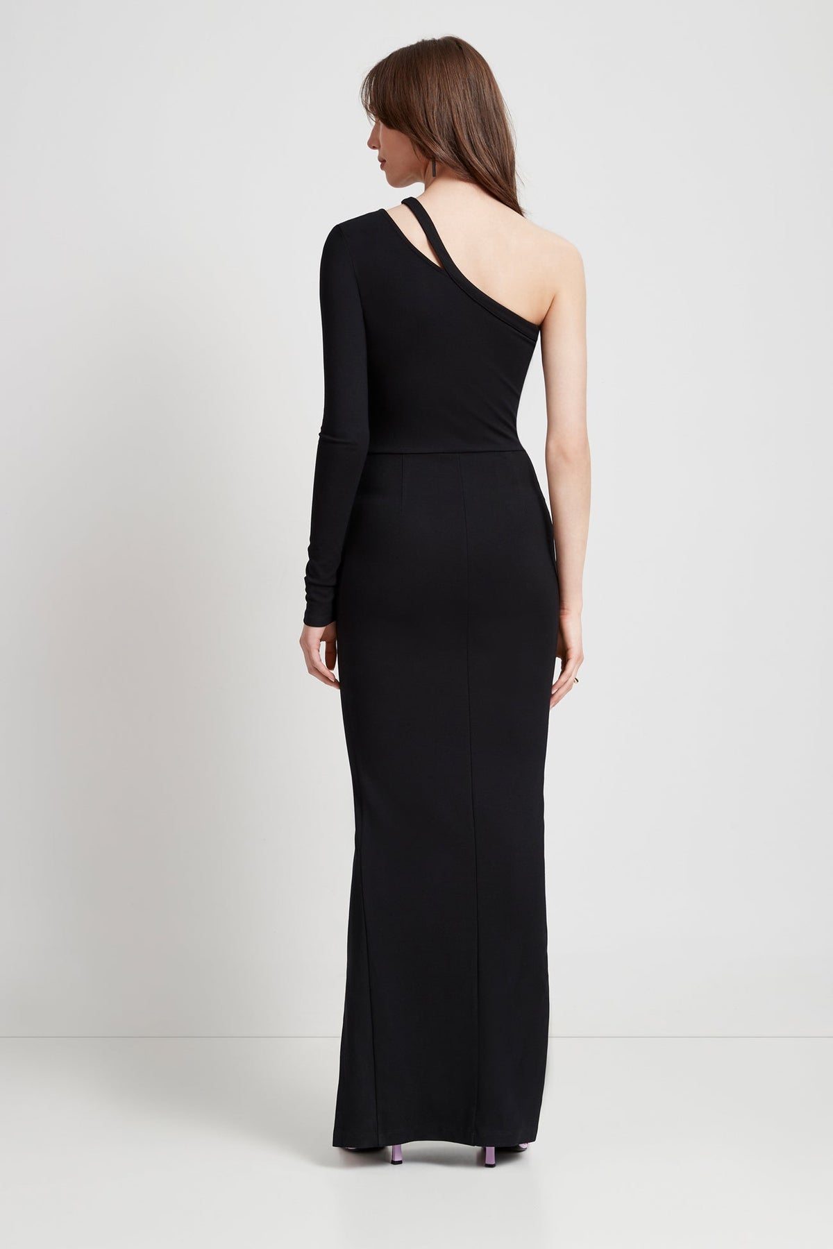Georgie Long Sleeve Dress with One Shoulder and Side Slit