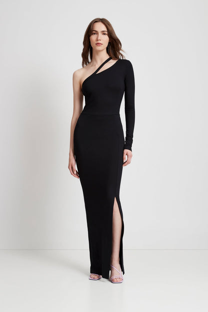 Georgie Long Sleeve Dress with One Shoulder and Side Slit
