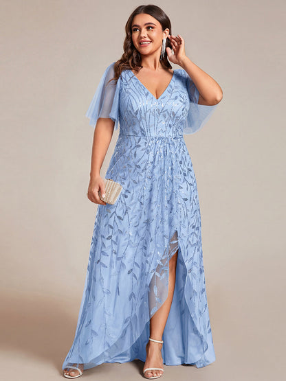 Faustine Sequin Dress with Flutter Sleeves and Front Slit