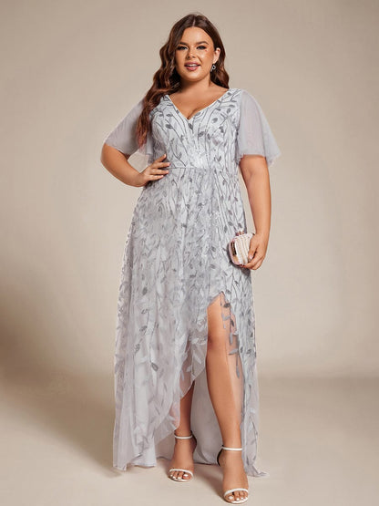 Faustine Sequin Dress with Flutter Sleeves and Front Slit