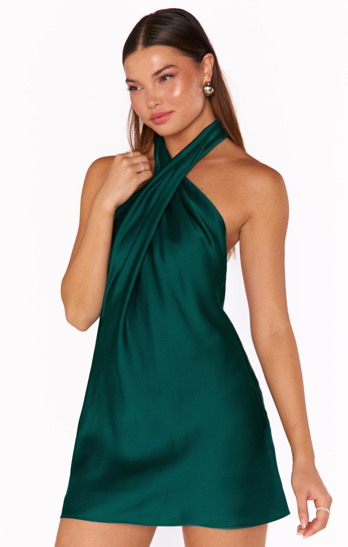 Jasmine Halter Mini Dress in Emerald