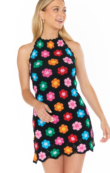 Gwendolyn Crochet Halter Mini Dress