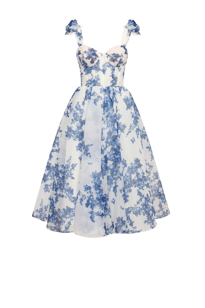 Albertine Cocktail Dress with Floral Organza and Full Skirt