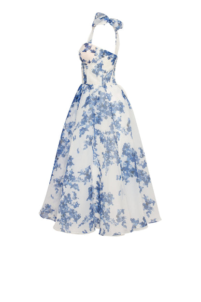 Albertine Cocktail Dress with Floral Organza and Full Skirt