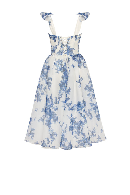 Albertine Cocktail Dress with Floral Organza and Full Skirt