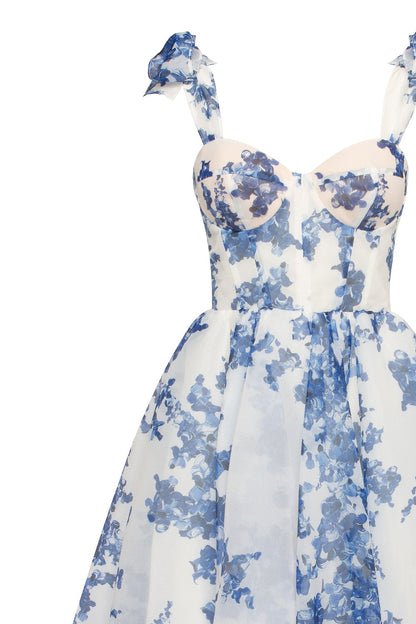 Albertine Cocktail Dress with Floral Organza and Full Skirt