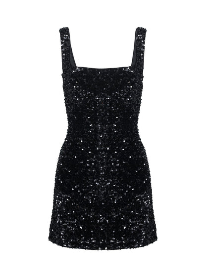 Zara Sequin Dress with Square Neck and Fine Straps