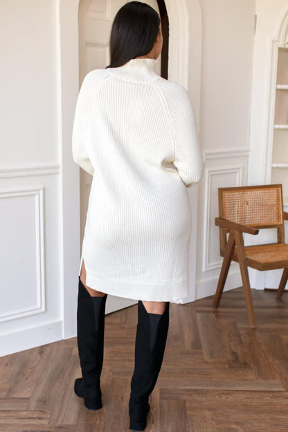 Astrid Sweater Dress with Funnel Neck and Ribbed Knit