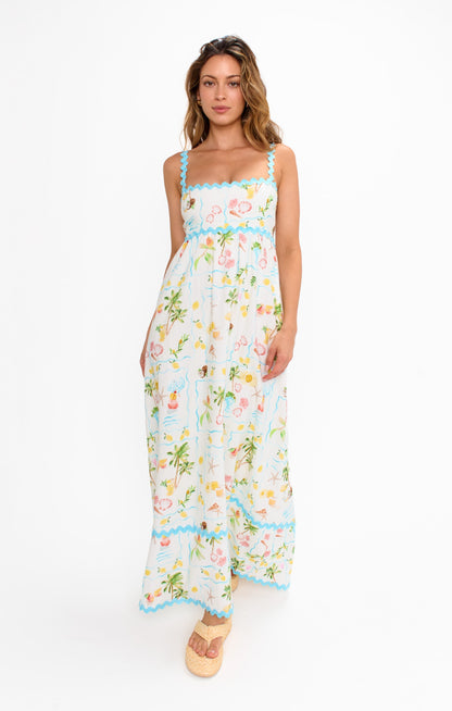 Kimberly Scallop Maxi Dress in Seaside Blue