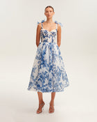 Albertine Cocktail Dress with Floral Organza and Full Skirt