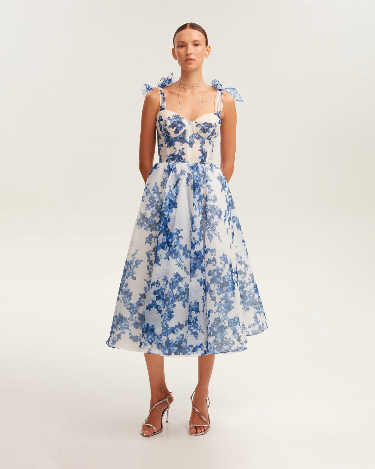 Albertine Cocktail Dress with Floral Organza and Full Skirt