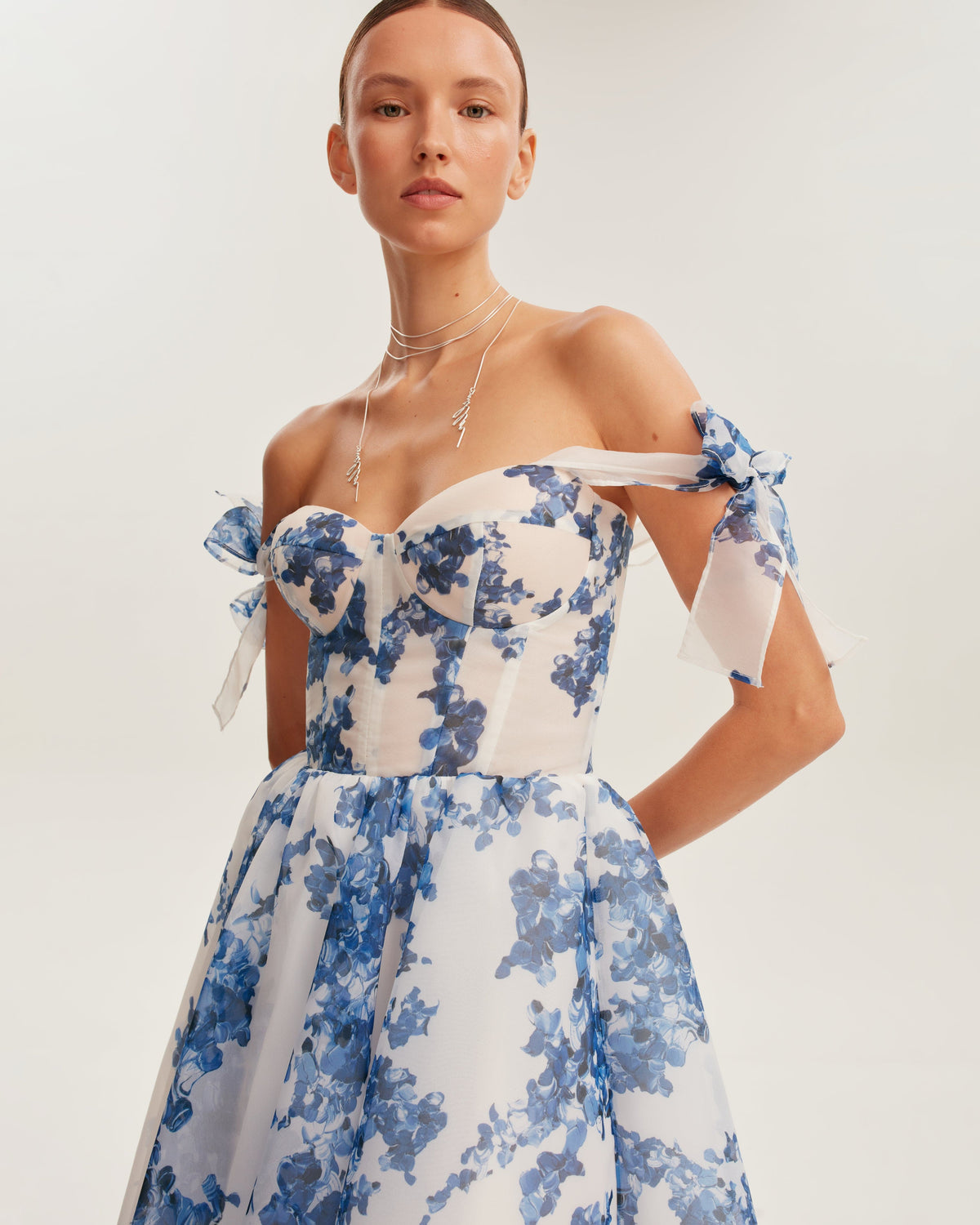 Albertine Cocktail Dress with Floral Organza and Full Skirt
