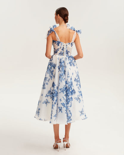 Albertine Cocktail Dress with Floral Organza and Full Skirt