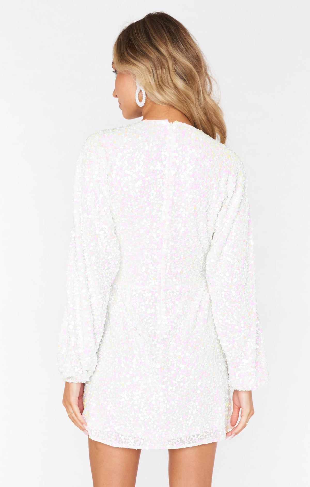 Serafina Sequin Dress with Wrap Front and Blouson Sleeves