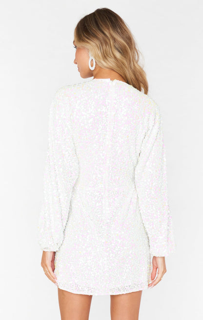 Serafina Sequin Dress with Wrap Front and Blouson Sleeves