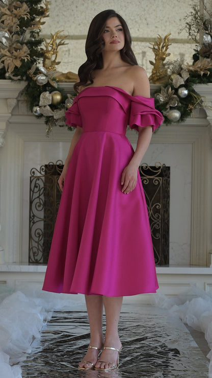 Arabella Cocktail Dress with Off Shoulder Neck and Full Skirt