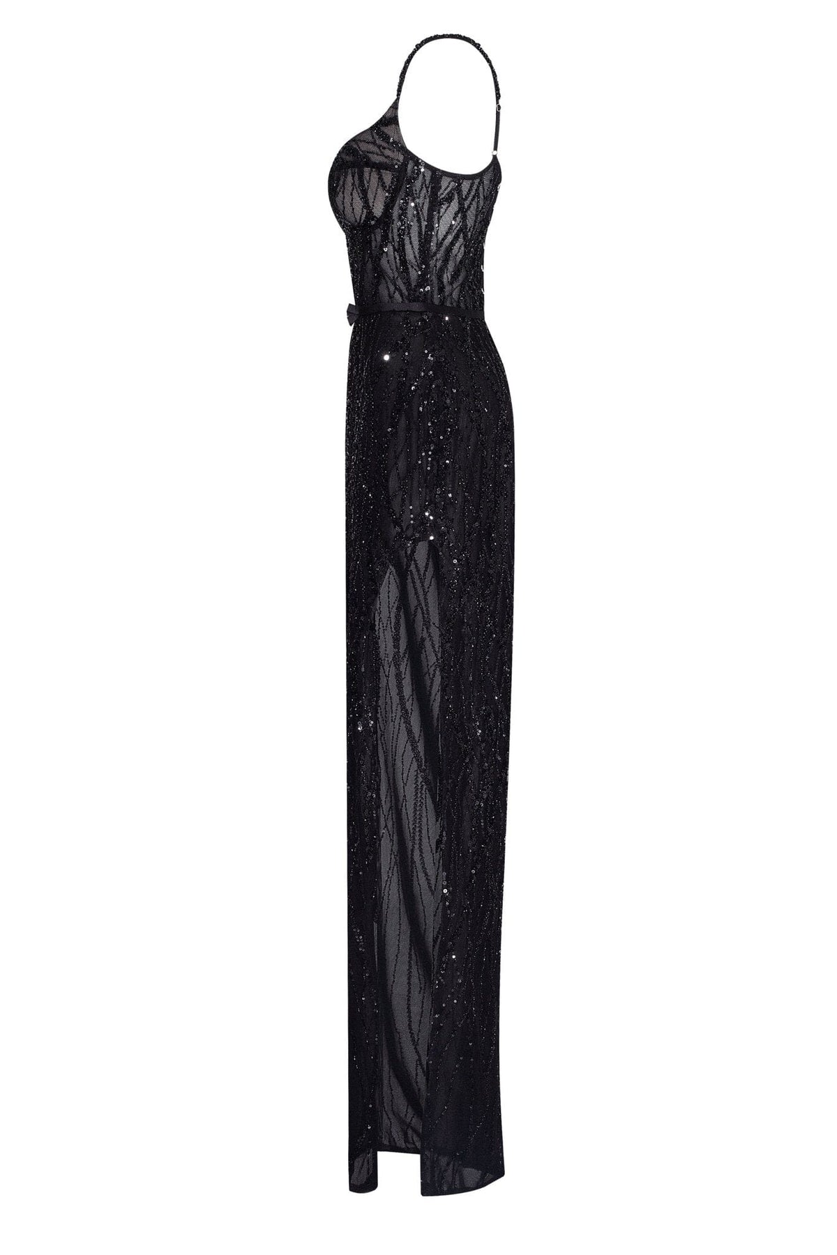 Stevie Black Dress with Sequin Mesh and Fine Straps