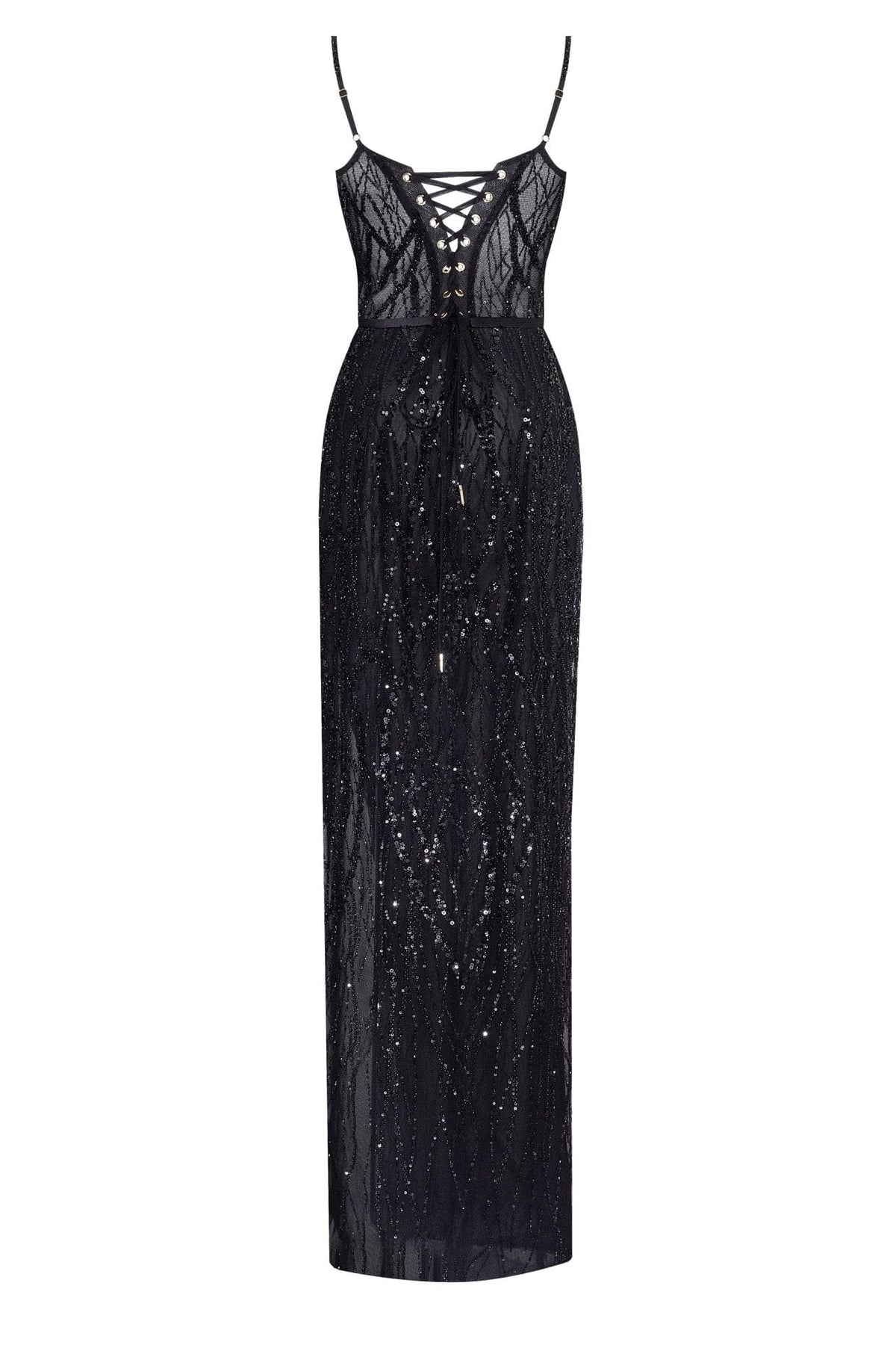 Stevie Black Dress with Sequin Mesh and Fine Straps