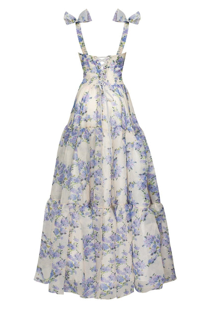 Clarisse Evening Gown with Floral Print and Tie Straps