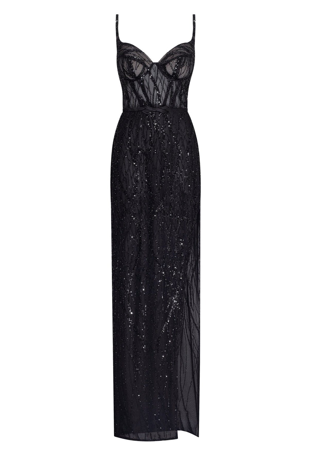 Stevie Black Dress with Sequin Mesh and Fine Straps