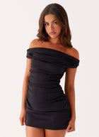 Marlene Black Mini Dress with Off-Shoulder Neck and Ruching