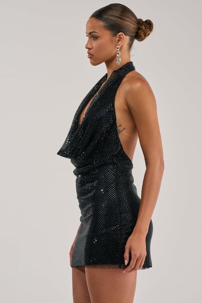 Katrina Rhinestone Halter Mini Dress
