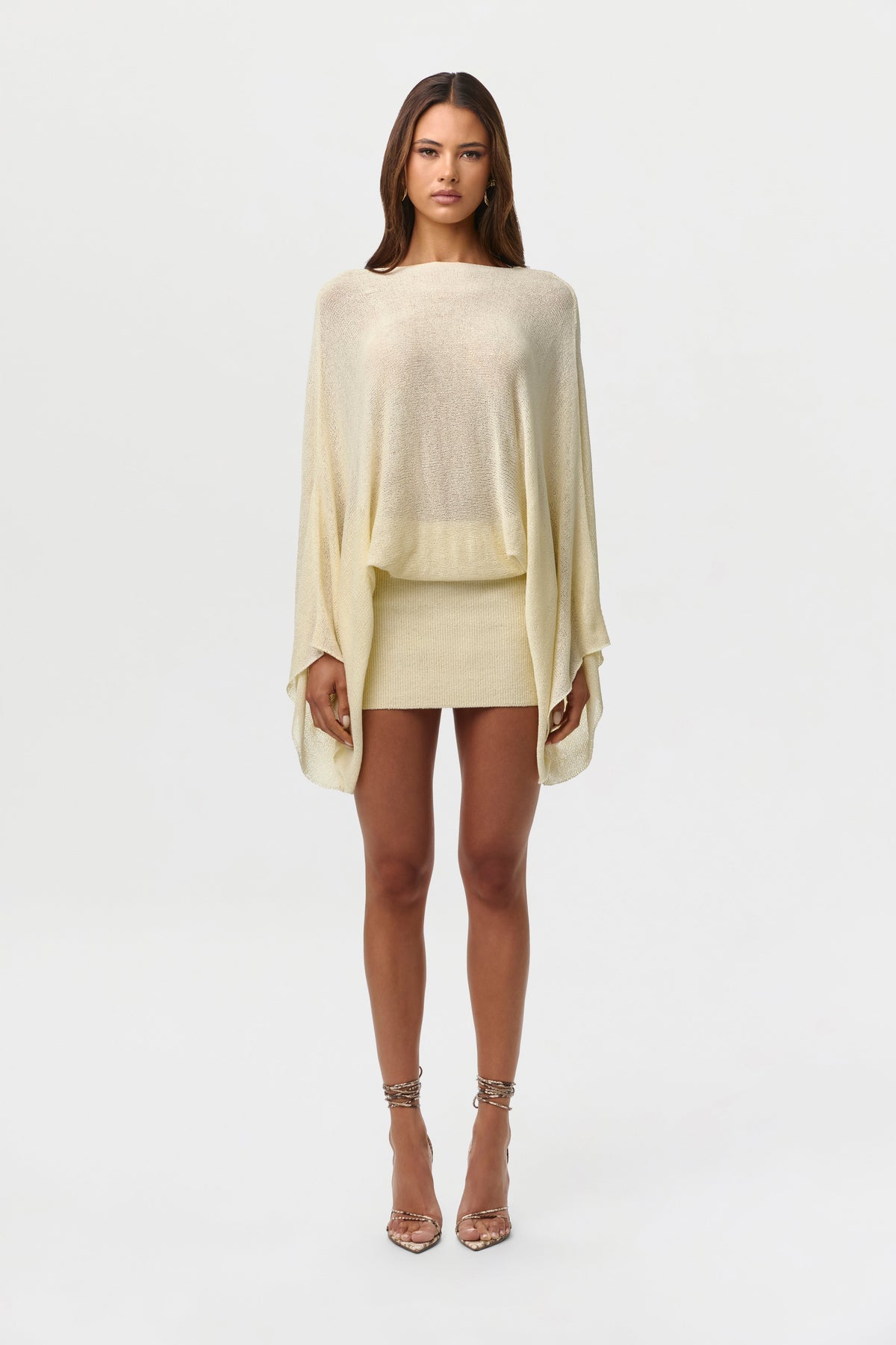 Dafne Knit Dress with Drape Sleeves and Open Back