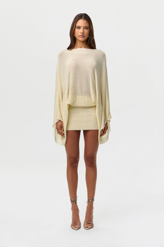 Dafne Knit Dress with Drape Sleeves and Open Back
