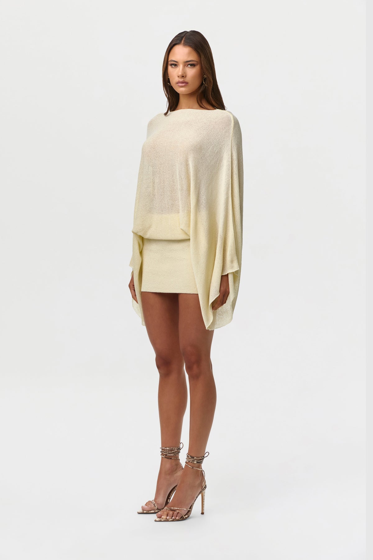 Dafne Knit Dress with Drape Sleeves and Open Back