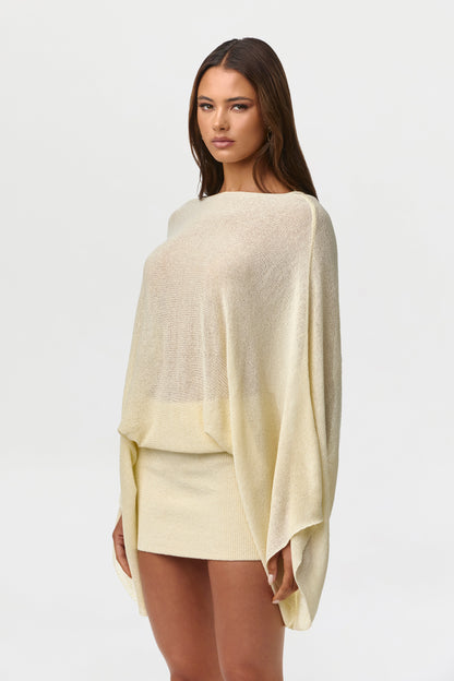 Dafne Knit Dress with Drape Sleeves and Open Back