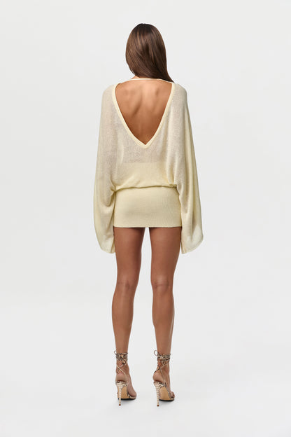 Dafne Knit Dress with Drape Sleeves and Open Back
