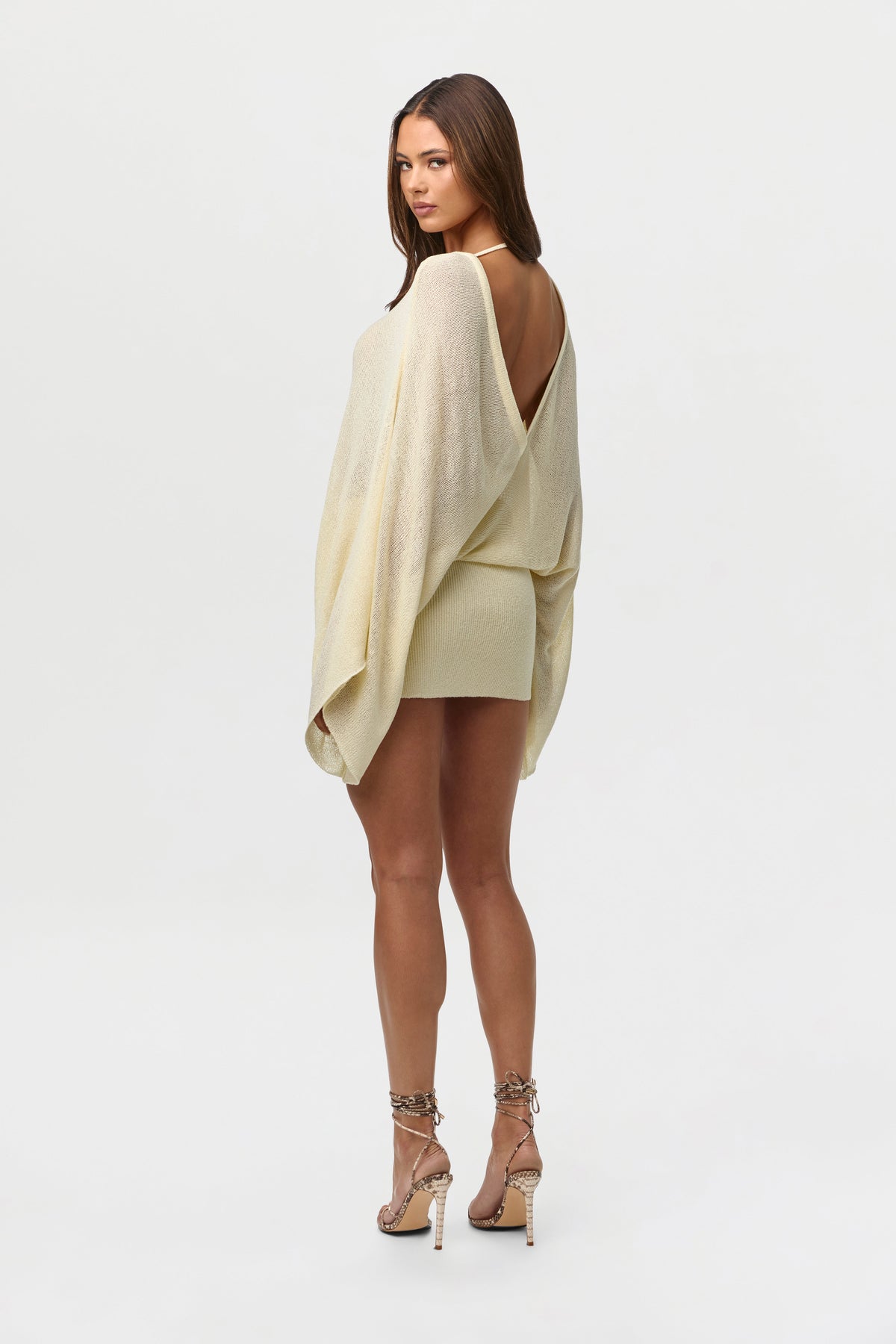 Dafne Knit Dress with Drape Sleeves and Open Back