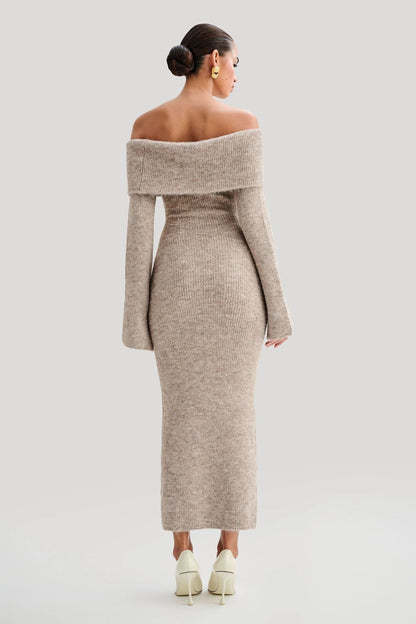 Dara Sweater Dress with Off-Shoulder Fold Neck
