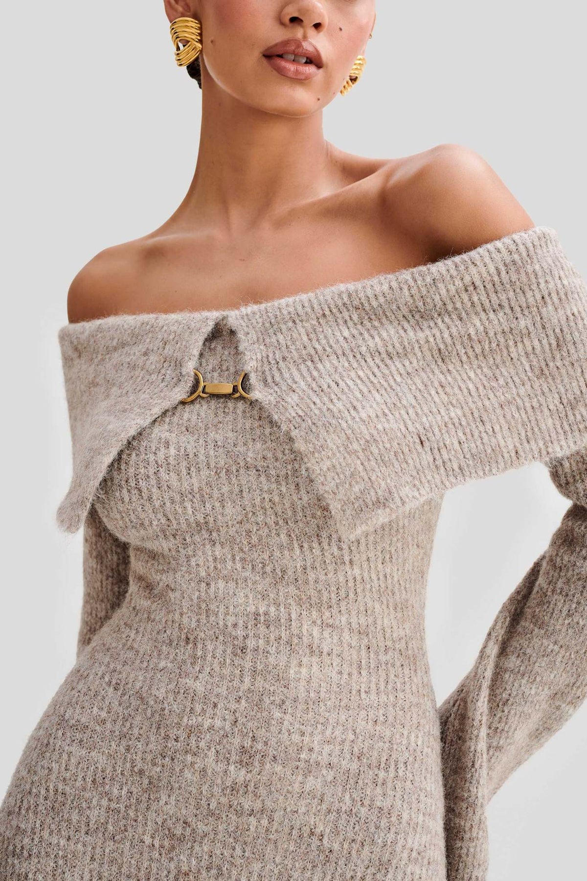 Dara Sweater Dress with Off-Shoulder Fold Neck