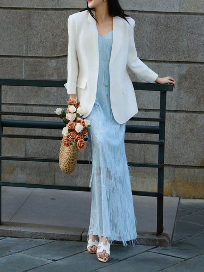 Martha French Fringe Slip Maxi Dress
