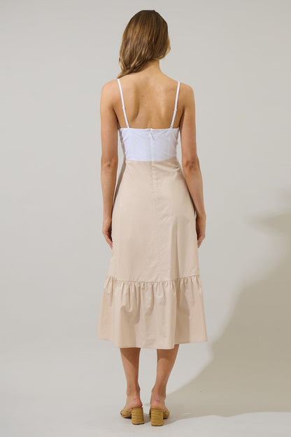 Bronte Red Dress with Bow Front and Satin Midi Skirt