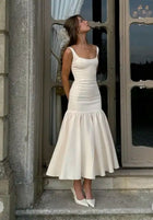 Aria Formal Dress with Square Neck and Ruffled Mermaid Hem
