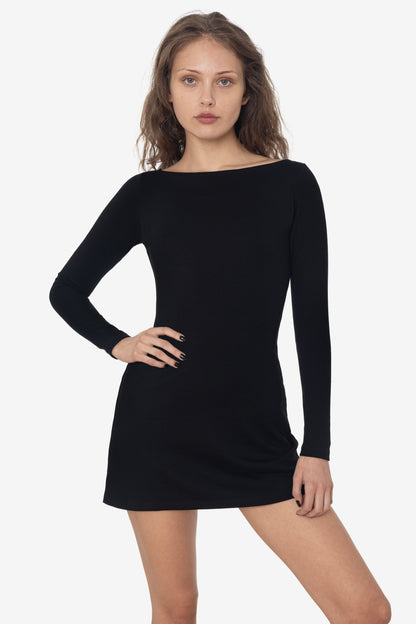 Hatty Long Sleeve Dress with Boat Neck and Ponte Knit