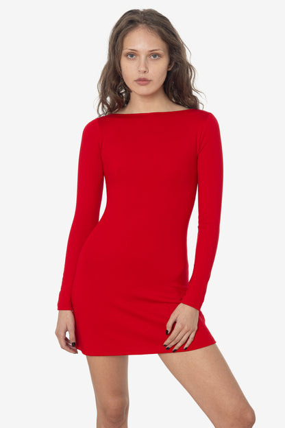 Hatty Long Sleeve Dress with Boat Neck and Ponte Knit