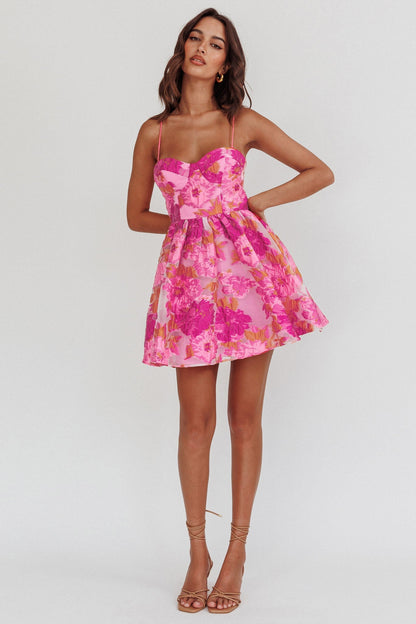Samara Enchanted Jacquard Mini Dress in Pink