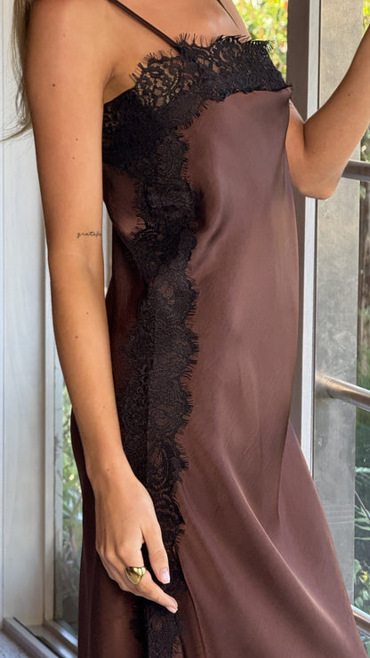 Naliah Slip Dress Maxi in Chocolate